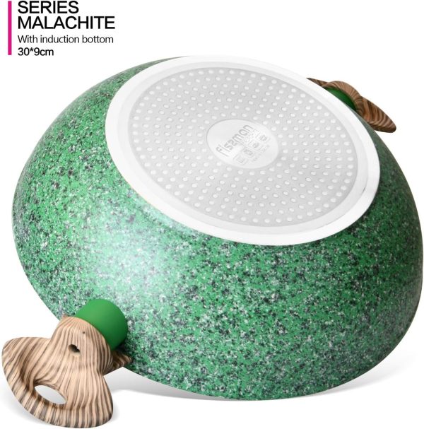 ماهی تابه وک Fissman Wok with Glass Lid MALACHITE Series - Aluminium with Non-Stick Coating (30cm/4.8L) Kadai Wokpan - Induction Bottom - تصویر 6