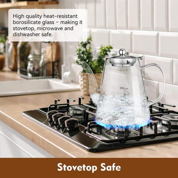قوری شیشه ای Glass Teapot, Zpose 1200ml Teapot with Removable Loose Tea Infuser, Borosilicate Glass Tea Pot with Scale Line, Stovetop Safe Tea Kettle for Blooming Tea, Gift Box for Tea Maker - تصویر 9