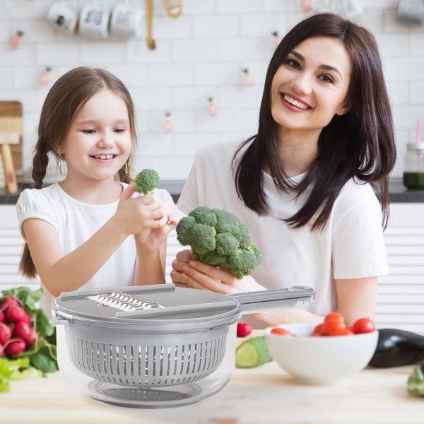رنده Vegetable Mandoline Slicer, New Upgrade Version 10 in 1 Kitchen Vegetable Cutter and Slicer, Stainless steel Kitchen Multipurpose Julienne Grater with Hand Guard, Drain Basket and Container - تصویر 7