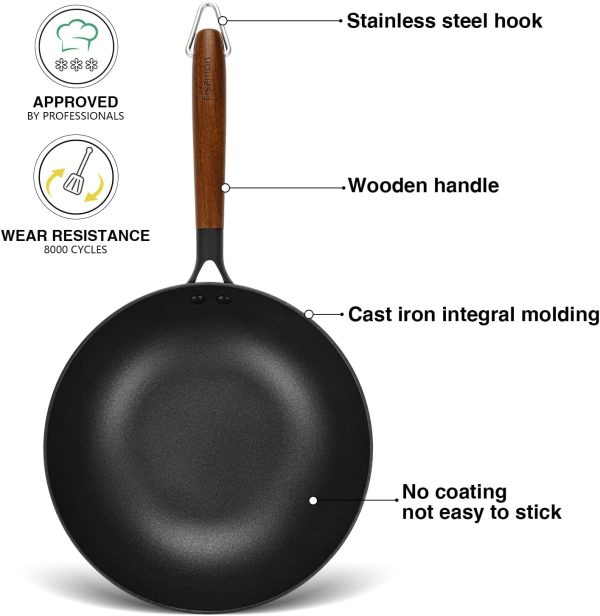 ماهی تابه وک Fissman Cast Iron Wok SEAGREEN 28x8cm/4LTR for Induction Stove, Enamelled Lightweight Cast Iron with Non-Stick Coating, Induction Cookware, Deep Stir-Frying Pan - تصویر 7