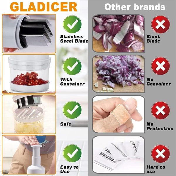 سیر له کن Azonee Food Chopper, Manual Vegetable Chopper, Fruit Chopper, Garlic Chopper, Hand Press Chopper for Onion, Garlic, Nut, Manual Food Chopper for Kitchen, Dishwasher Safe (White) - تصویر 6