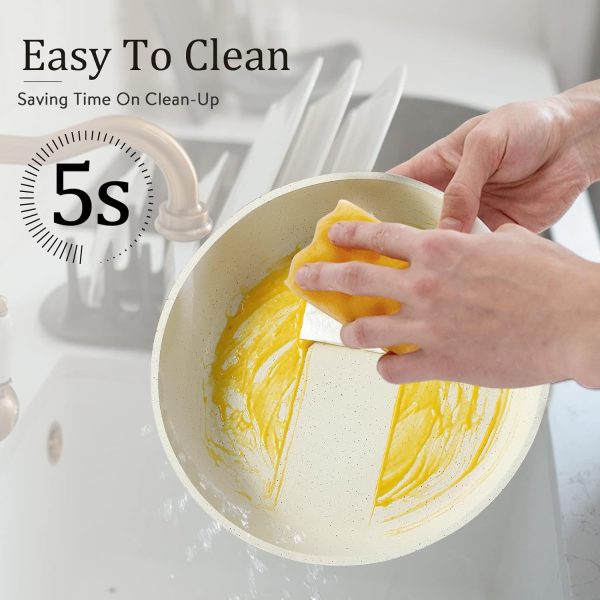 سرویس  قابلمه CAROTE 8pcs Pots and Pans Set, Nonstick Cookware Set Detachable Handle, Induction Kitchen Cookware Sets Non Stick with Removable Handle - تصویر 6