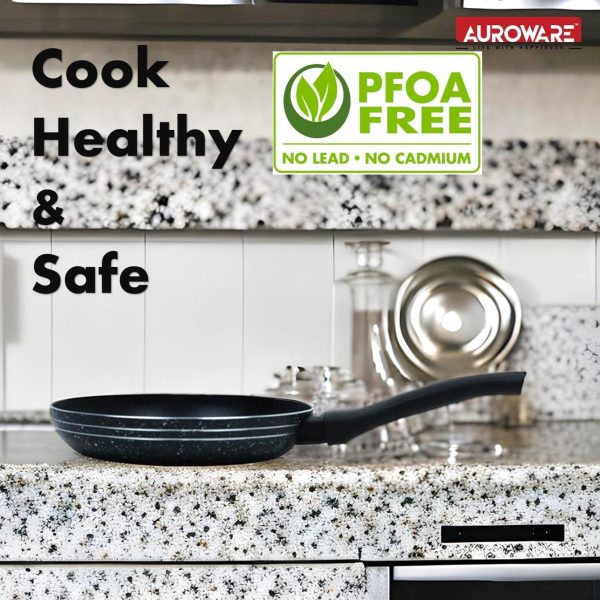 سرویس قابلمه Auroware Non Stick 9 Pcs Cookware Set Black, Pressed Aluminum, Kitchen Induction ready, Dishwasher safe with Frying pan and Wooden tools - تصویر 6