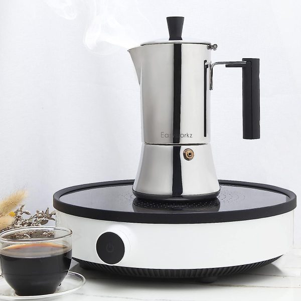 قهوه جوش Easyworkz Pedro Stovetop Espresso Maker Stainless Steel Italian Coffee Machine Maker 6Cup 300ml Induction Moka Pot - تصویر 6