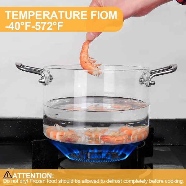قابلمه XlavMman Big Clear Glass Pot, 3.5 Quart Glass Cooking Pot for Stove Top, Heat Resistant Glass Boiling Pot with Handles, Clear Pots and Pans Set, Glass Potpourri Pot, Glass Stock Pot with Lid - تصویر 6