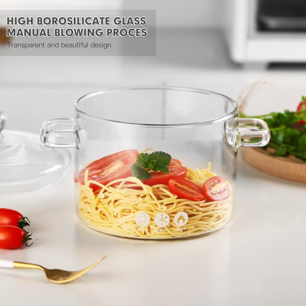 قابلمه Small Glass Saucepan with Cover - ZDZDZ 1600ML/54oz Thick Glass Cookware Set,Clear Stovetop Cooking Pot - Safe for Pasta Noodle, Soup, Milk - تصویر 5