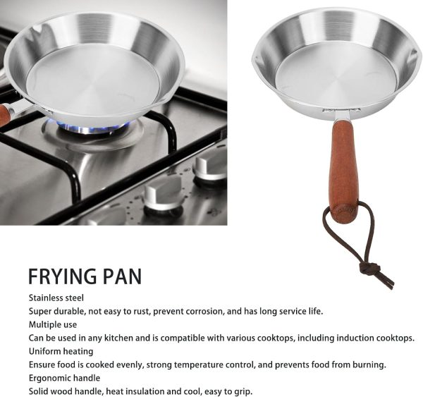 ماهی تابه Egg Pan, Mini Nonstick Egg and Omelet Pan, Stainless Steel Small Frying Pan Skillet, Multipurpose Pan with Wooden Handle, Cookware Designed for Eggs Pancakes, Dishwasher Safe (16CM) - تصویر 6