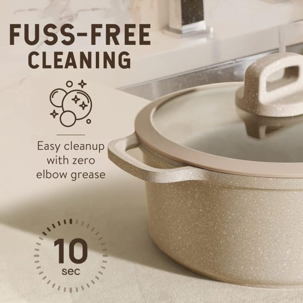 سرویس قابلمه CAROTE Non Stick Pots and Pans Set, 11 Pcs Induction Cookware Set, Stackable Kitchen Cookware, Pans for Cooking, Taupe Granite - تصویر 4