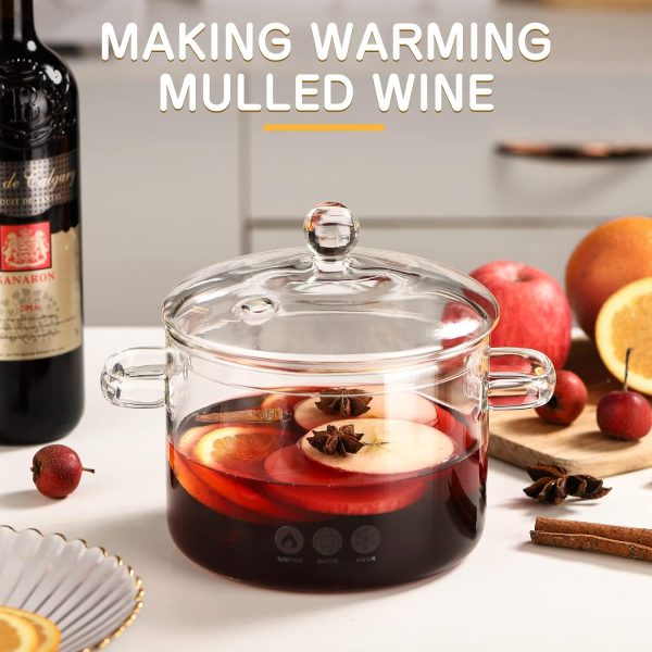 قابلمه Small Glass Saucepan with Cover - ZDZDZ 1600ML/54oz Thick Glass Cookware Set,Clear Stovetop Cooking Pot - Safe for Pasta Noodle, Soup, Milk - تصویر 9