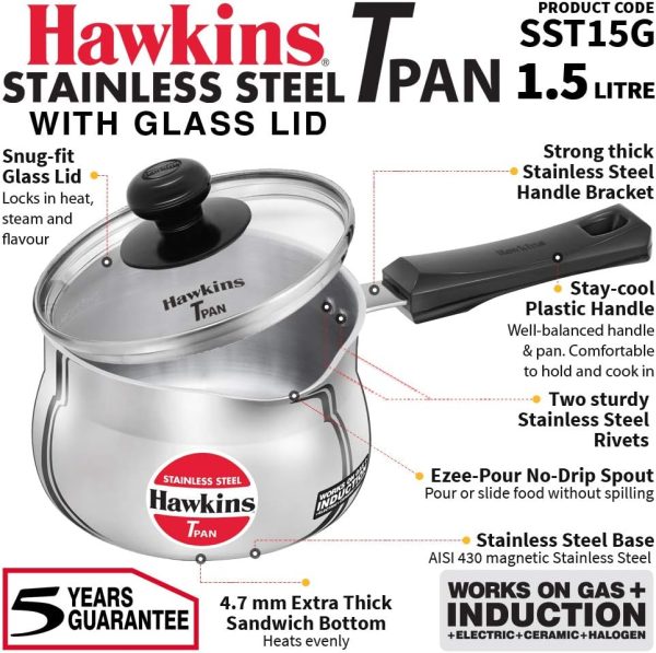 شیرجوش Hawkins Stainless Steel Tpan 1.5L with Glass lid - تصویر 7