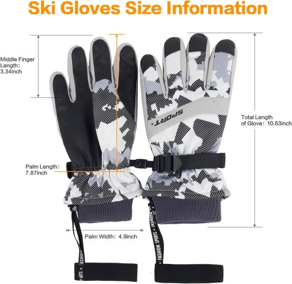 دستکش اسکی YHRY Winter Gloves,Warm Ski Gloves,3M Thinsulate Snow Gloves, Waterproof Windproof Touchscreen Cold Weather Snowboard Gloves for Mens Women - تصویر 8