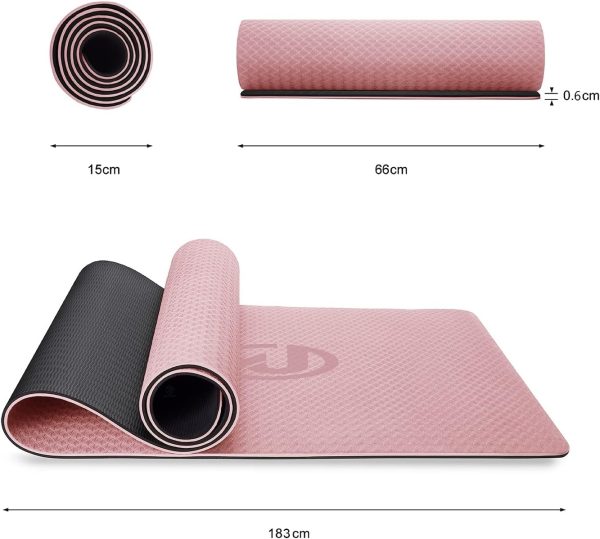 مت ورزشی RIGID FITNESS 6mm Anti-Slip TPE Yoga Mat with Carry Bag - Knee Support, Non-Slip Exercise Mat, Lightweight Training Mat for Yoga, Pilates, Fitness, Home Workouts - Workout Mat - 183 * 66cm - تصویر 8