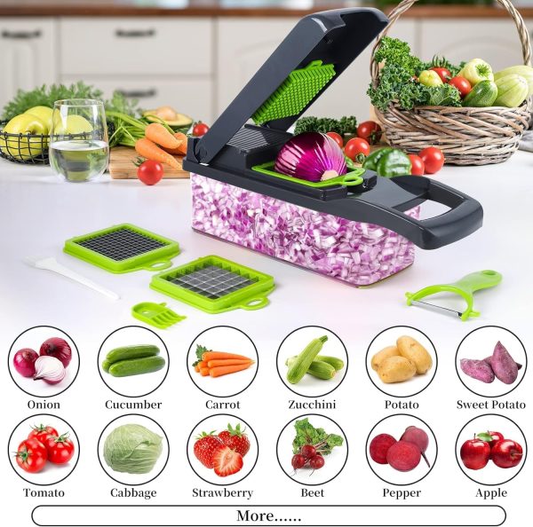 رنده Vegetable Chopper Onion Chopper, Multifunctional 13 in 1 Food Chopper, Professional Mandoline Slicer for Kitchen Veggie Cutter Dicer With 8 Blades, Potato Tomato Carrot Garlic Chopper with Container - تصویر 7