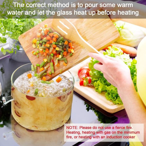 قابلمه دوتایی 2 Pcs Glass Pot with Cover Glass Saucepan Stovetop Cooking Pot with Lid and Handle Simmer Pot and Pan Glass Cookware for Pasta Noodle, Soup, Milk, Baby Food (Classic Style, 1.5 L/ 50 oz) - تصویر 8