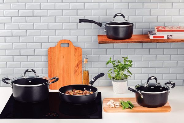 سرویس قابلمه Tramontina Monaco Induction 7 Pieces Black Aluminum Cookware Set with Interior and Exterior Starflon Premium PFOA Free Nonstick Coating - تصویر 6