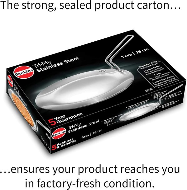 ماهی تابه Hawkins Tri-Ply Stainless Steel Tava 26 cm, 3.5mm Induction Compatible - تصویر 5