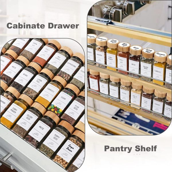 سرویس ادویه جات HJB VISSO 24 Pcs Glass Spice Jars/Bottles, 120ml Empty Square Spice Containers with Spice Labels, Shaker Lids and Bamboo Caps, Silicone Collapsible Funnel, SpongeBrush,Whiteboard Pen Included - تصویر 6