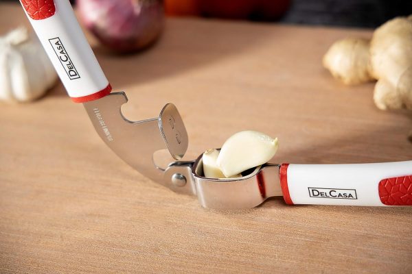 سیر له کن Delcasa Garlic Press With Plastic Handle - Super Easy To Clean - Crush Garlic & Ginger With Ease – All-In-One Mincer & Squeezer - Hand Tool For Professional Restaurant & Home Kitchen - تصویر 8