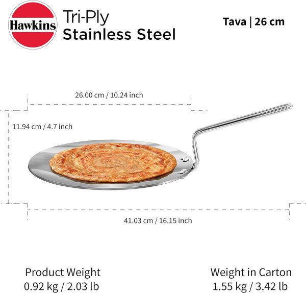 ماهی تابه Hawkins Tri-Ply Stainless Steel Tava 26 cm, 3.5mm Induction Compatible - تصویر 7
