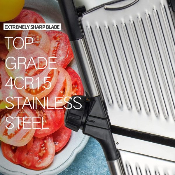 رنده Adjustable Stainless Steel Mandoline Food Slicer - Comes with One Pair Cut-Resistant Gloves || Vegetable Onion Potato Chip French Fry Julienne Slicer - تصویر 8