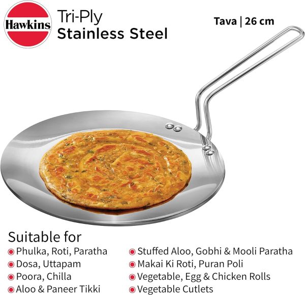 ماهی تابه Hawkins Tri-Ply Stainless Steel Tava 26 cm, 3.5mm Induction Compatible - تصویر 4