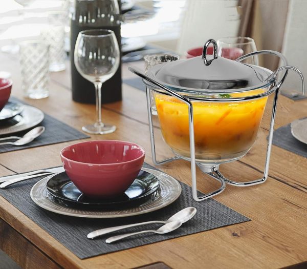 استند وارمر Galashield Stainless Steel with Glass Dish Buffet Server Food Warmer Chafing with Ladle for Soup (4-Quart Capacity) - تصویر 6