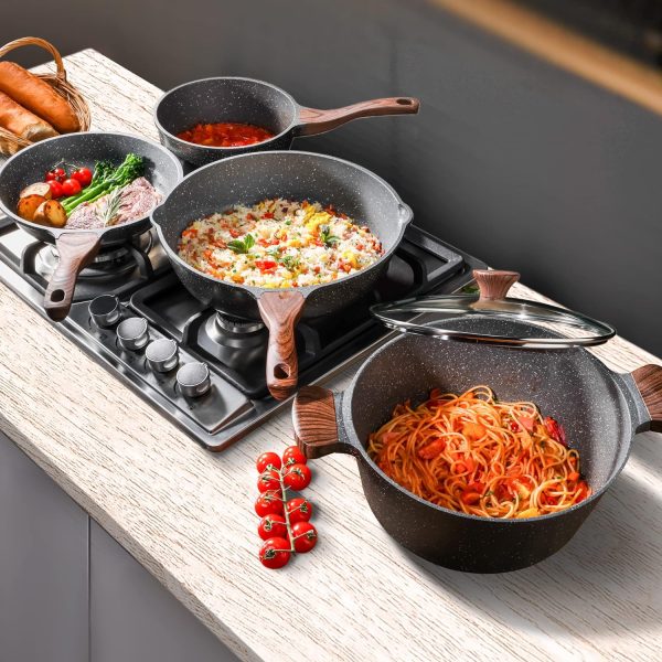 سرویس قابلمه SENSARTE Cookware Set, 8-Piece Pots and Pans with Lid, Stay-Cool Handle, Induction Compatible Healthy Granite Kitchen Cookware Set with Swiss nonstick Coating, PFOA free - تصویر 7