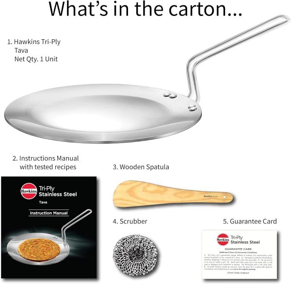 ماهی تابه Hawkins Tri-Ply Stainless Steel Tava 26 cm, 3.5mm Induction Compatible - تصویر 6