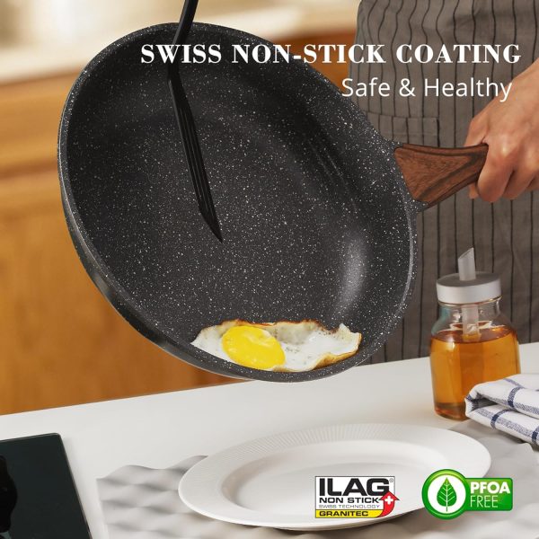 سرویس قابلمه SENSARTE Cookware Set, 8-Piece Pots and Pans with Lid, Stay-Cool Handle, Induction Compatible Healthy Granite Kitchen Cookware Set with Swiss nonstick Coating, PFOA free - تصویر 8