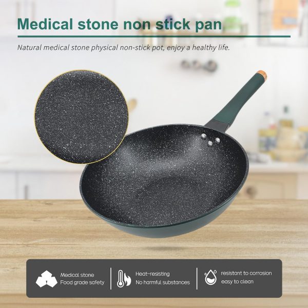 ماهی تابه وک 32cm Multipurpose Woks & Stir-Fry Pans with Glass Lid Steamer Handle, Nonstick Medical Stone for All Stoves - تصویر 10