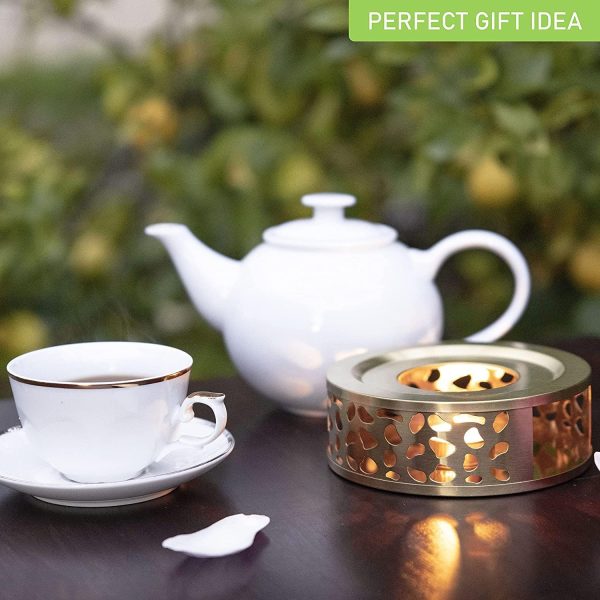 استند وارمر Arabest Tea Warmer, Stainless Steel Tea Pot Heater Tea Holder with Candle Holder, Teapot Warmers Tea Pot Heater with Ornate Design for Glass, Ceramic Teapots and Other Heatproof Pots (Gold) - تصویر 7