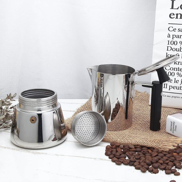 قهوه جوش Easyworkz Pedro Stovetop Espresso Maker Stainless Steel Italian Coffee Machine Maker 6Cup 300ml Induction Moka Pot - تصویر 7