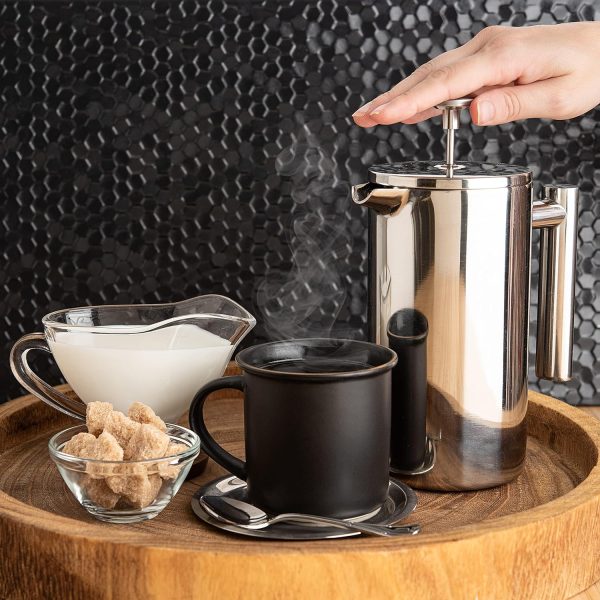 قهوه جوش Stainless Steel French Press Coffee Maker 20 oz, 3 Level Filtration System, No Coffee Grounds, Rust-Free, Dishwasher Safe - تصویر 6