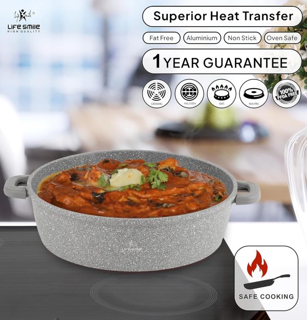 سرویس قابلمه Cookware Set 29 pieces - LIFE SMILE Pots and Pans set Granite Non Stick Coating 100% PFOA FREE, Induction Base Cooking Set include Casseroles & Shallow Pot & Fry Pans & Silicone Utensils (Grey) - تصویر 8