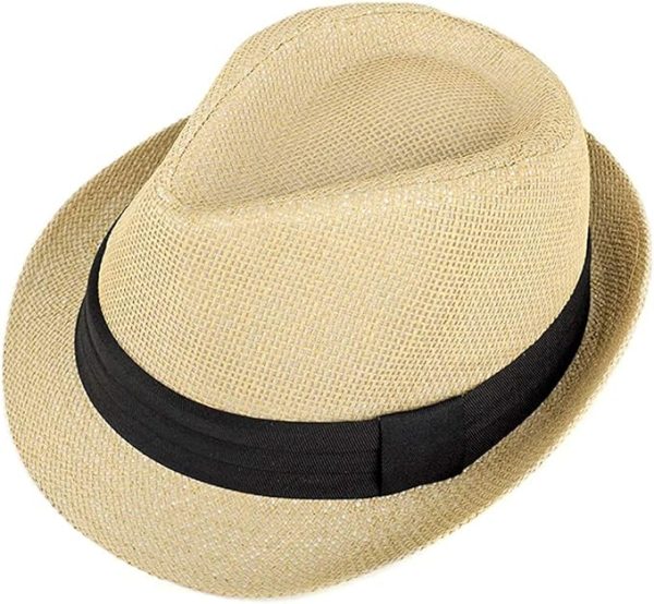 کلاه OnceNext Straw Hat,Fashion Men Women Straw Hat Contrast Ribbon Fedora Curly Brim Unisex Panama Jazz Trilby Hat Cap