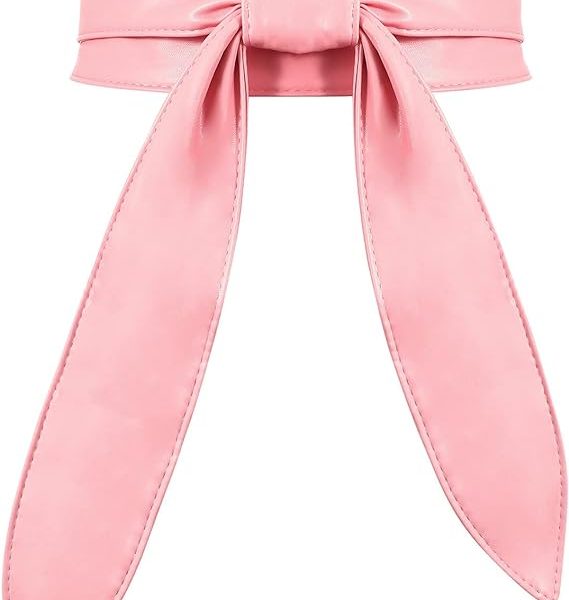 کمربند Women's Fashion Belt, Women's Wide Girdle Soft and Versatile Elegant Bow Ribbon Extra Long Belt, Black Belt Women's Chic Faux Leather Waist Belt for Jeans, for Dress Solid Color Belts