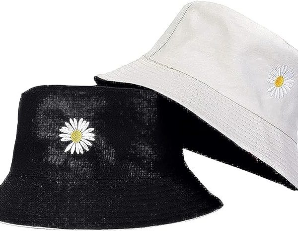 کلاه TTEDOYE Flower Reversible Bucket Hats Summer Travel Bucket Summer Embroidery Beach Sun Hats for Women Teens Boys Girls Sun Visor Outdoor Cap Black