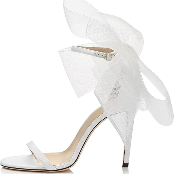 کفش Coutgo Womens' One Strap Heeled Sandals Open Toe Bow Knot Satin Ankle Buckle Stiletto Summer Shoes