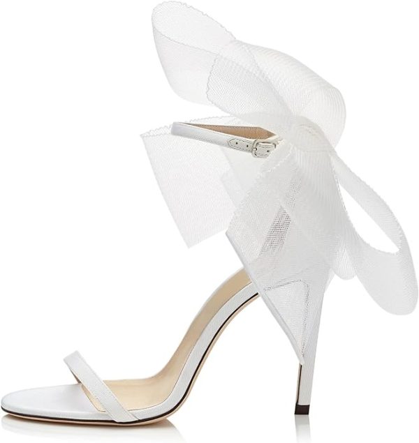کفش Coutgo Womens' One Strap Heeled Sandals Open Toe Bow Knot Satin Ankle Buckle Stiletto Summer Shoes