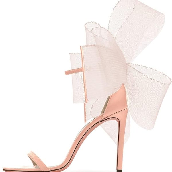 کفش Coutgo Womens' One Strap Heeled Sandals Open Toe Bow Knot Satin Ankle Buckle Stiletto Summer Shoes
