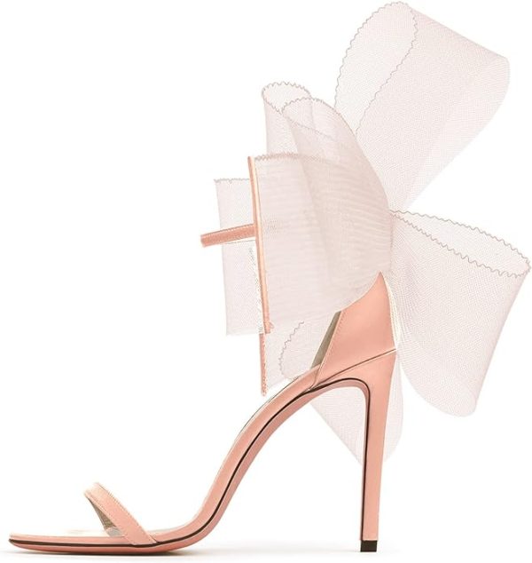 کفش Coutgo Womens' One Strap Heeled Sandals Open Toe Bow Knot Satin Ankle Buckle Stiletto Summer Shoes - تصویر 2