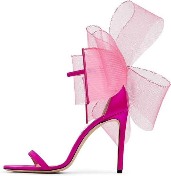 کفش Coutgo Womens' One Strap Heeled Sandals Open Toe Bow Knot Satin Ankle Buckle Stiletto Summer Shoes - تصویر 2