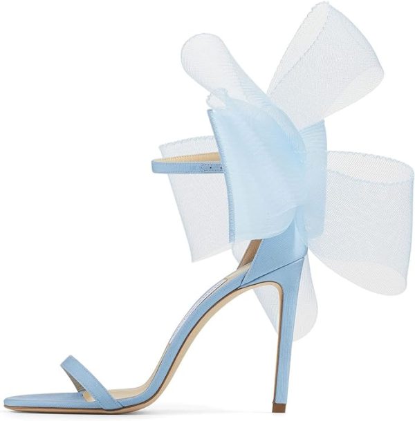 کفش Coutgo Womens' One Strap Heeled Sandals Open Toe Bow Knot Satin Ankle Buckle Stiletto Summer Shoes