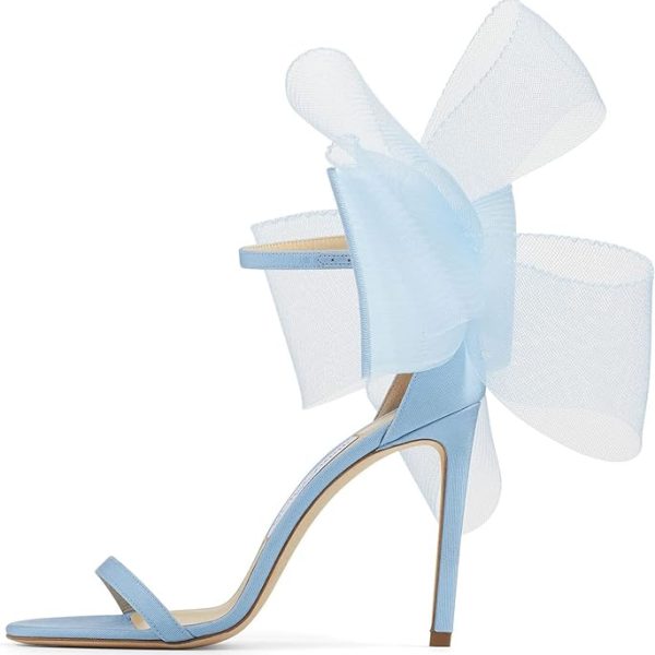 کفش Coutgo Womens' One Strap Heeled Sandals Open Toe Bow Knot Satin Ankle Buckle Stiletto Summer Shoes