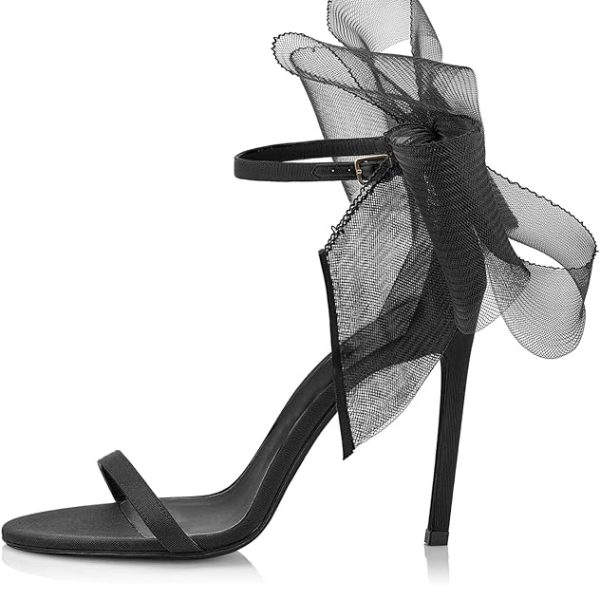 کفش Coutgo Womens' One Strap Heeled Sandals Open Toe Bow Knot Satin Ankle Buckle Stiletto Summer Shoes