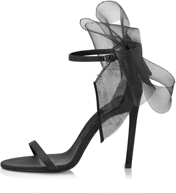کفش Coutgo Womens' One Strap Heeled Sandals Open Toe Bow Knot Satin Ankle Buckle Stiletto Summer Shoes - تصویر 2