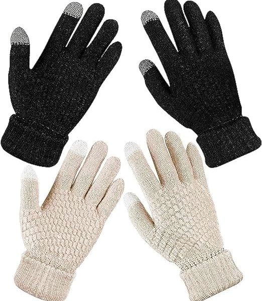 دستکش Sunscreen 2 Pairs Women's Winter Touchscreen Gloves Warm Fleece Lined Knit Gloves Elastic Cuff Winter Texting Gloves