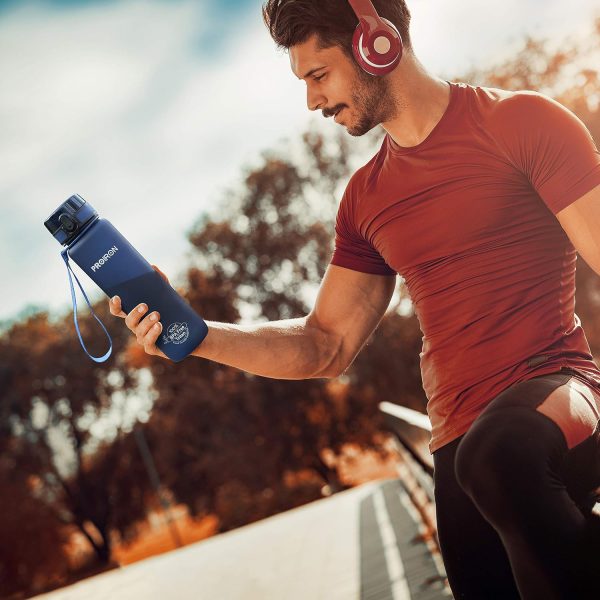 قمقمه PROIRON Water Bottle 0.5L/1L Leak-Proof Drink Bottle BPA Free USA Tritan Material Gym Bottle with Protein Shaker, Flip Top Lid & Removable Strainer for Fitness Cycling, Gym Camping Outdoor Sports - تصویر 11