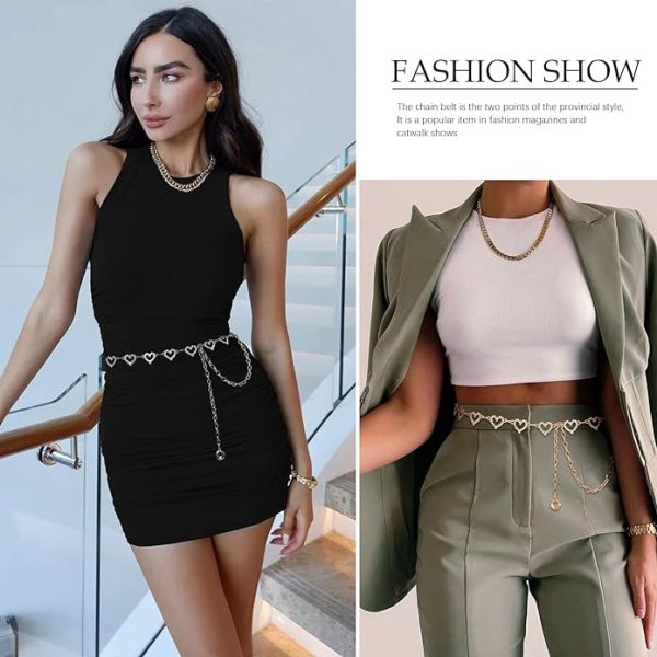 کمربند AWAYTR Waist Chains Belts for Women - Rhinestone Gold Silver Chain Belts for Dresses - تصویر 5