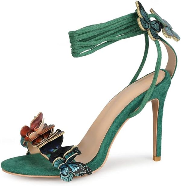 کفش Sandals for Women Ankle Strap High Heels Open Toe Stilettos Dress Pumps Colorful Butterfly Sandal Shoes - تصویر 2